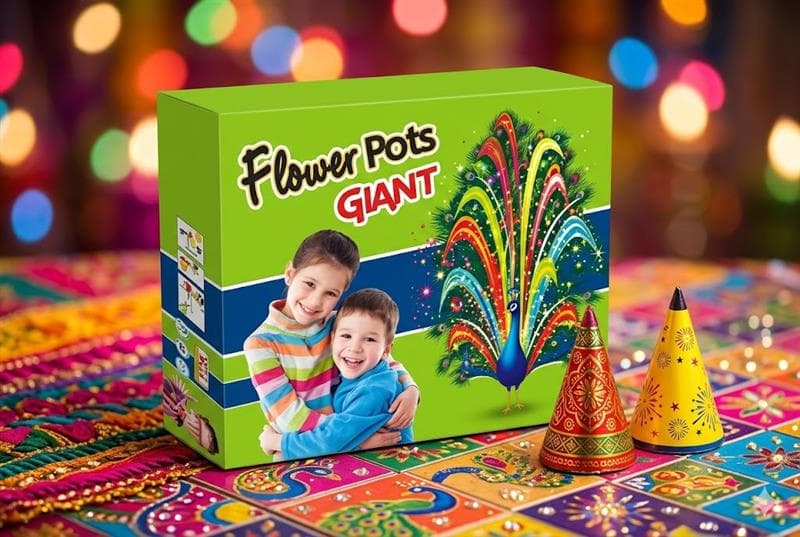 Small and medium Sivakasi flower pot crackers burning at night